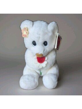 Vintage APPLAUSE WHITE BEAR RED FLOWER LOVES ME LOVES ME NOT BEAR